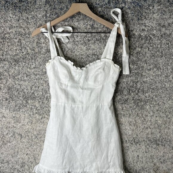 Reformation Dresses & Skirts - Reformation Dress Womens 2 White Linen Sweetheart Tie Strap Ruffle Mini Sundress